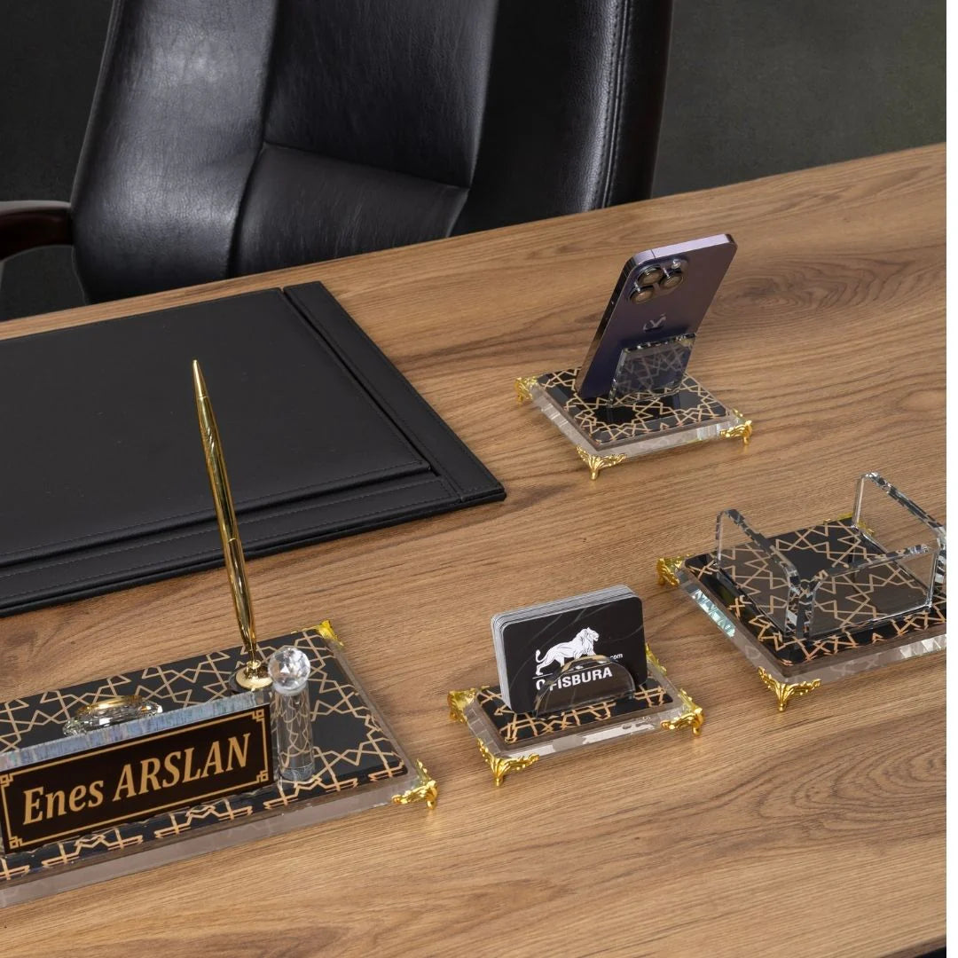 Prestige | 7-Piece Crystal Desk Set & Personalized Nameplate