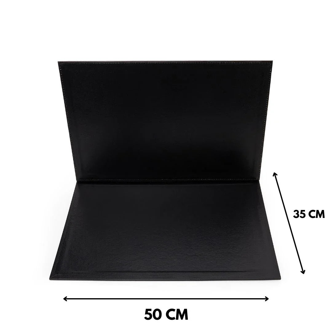 Large Executive Desk Pad with Flap – Black, 19.7" × 13.8" | 4 Coasters Included