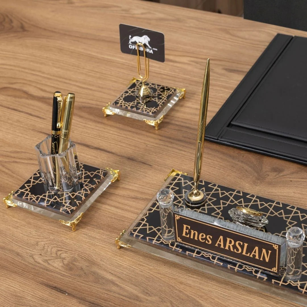Prestige | 7-Piece Crystal Desk Set & Personalized Nameplate