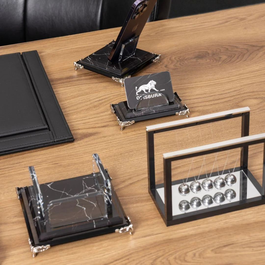 Zebra Black | 9-Piece Crystal Desk Set & Personalized Nameplate