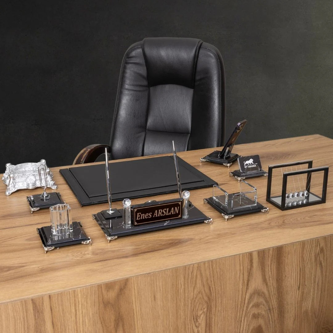 Zebra Black | 9-Piece Crystal Desk Set & Personalized Nameplate