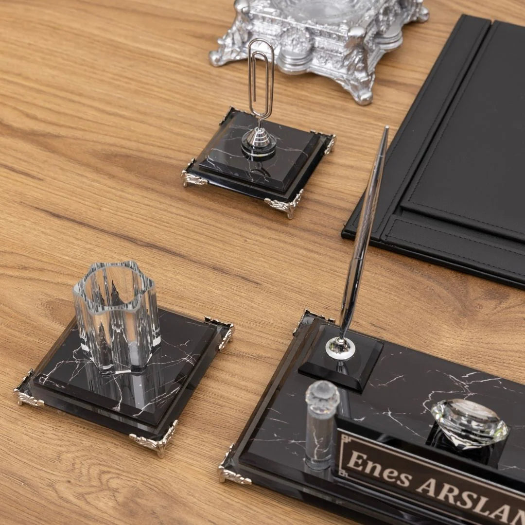 Zebra Black | 9-Piece Crystal Desk Set & Personalized Nameplate