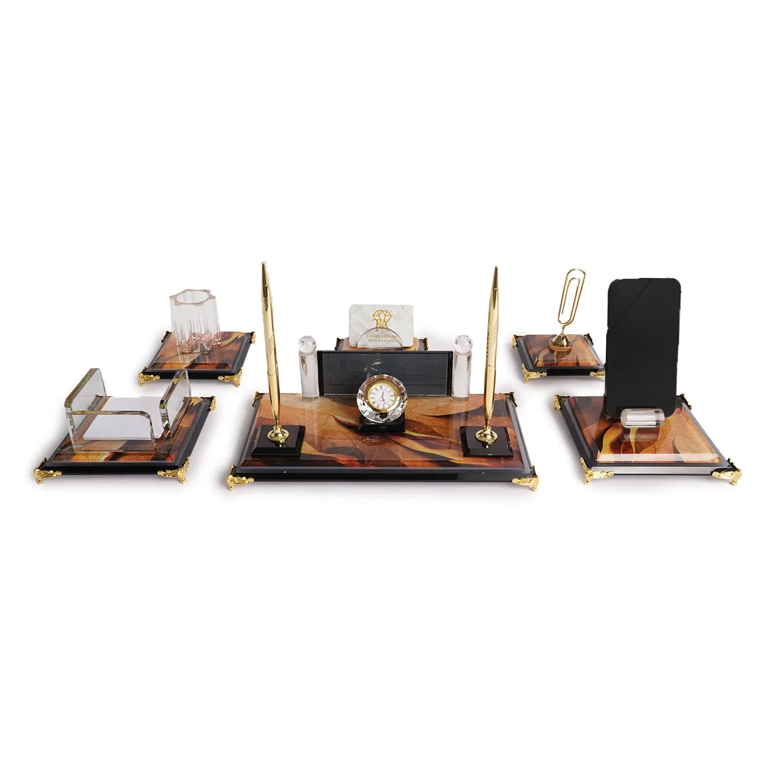 Siena | Gift-Boxed 6-Piece Crystal Desk Set & Personalized Nameplate