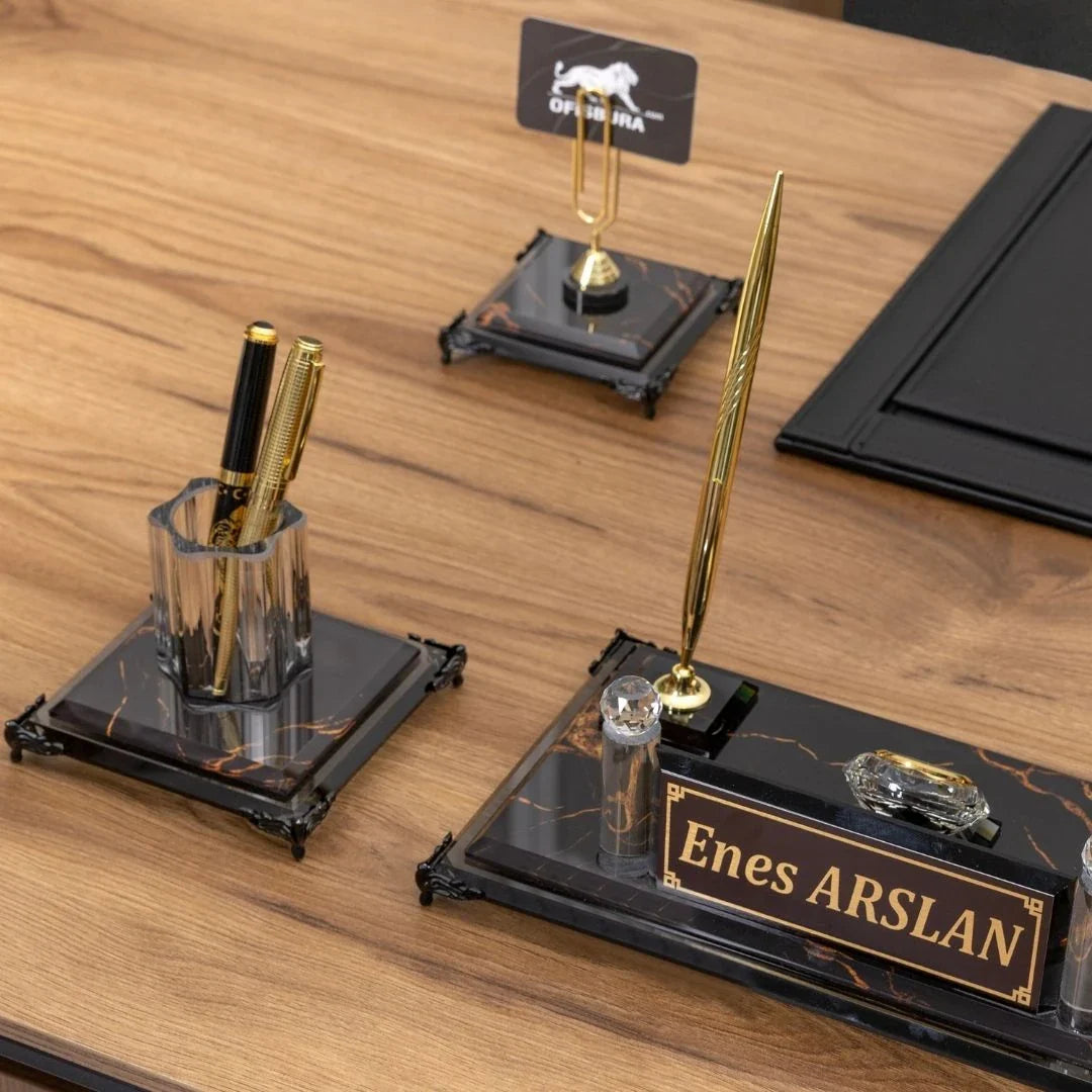 Nero Black | 7-Piece Crystal Desk Set & Personalized Nameplate