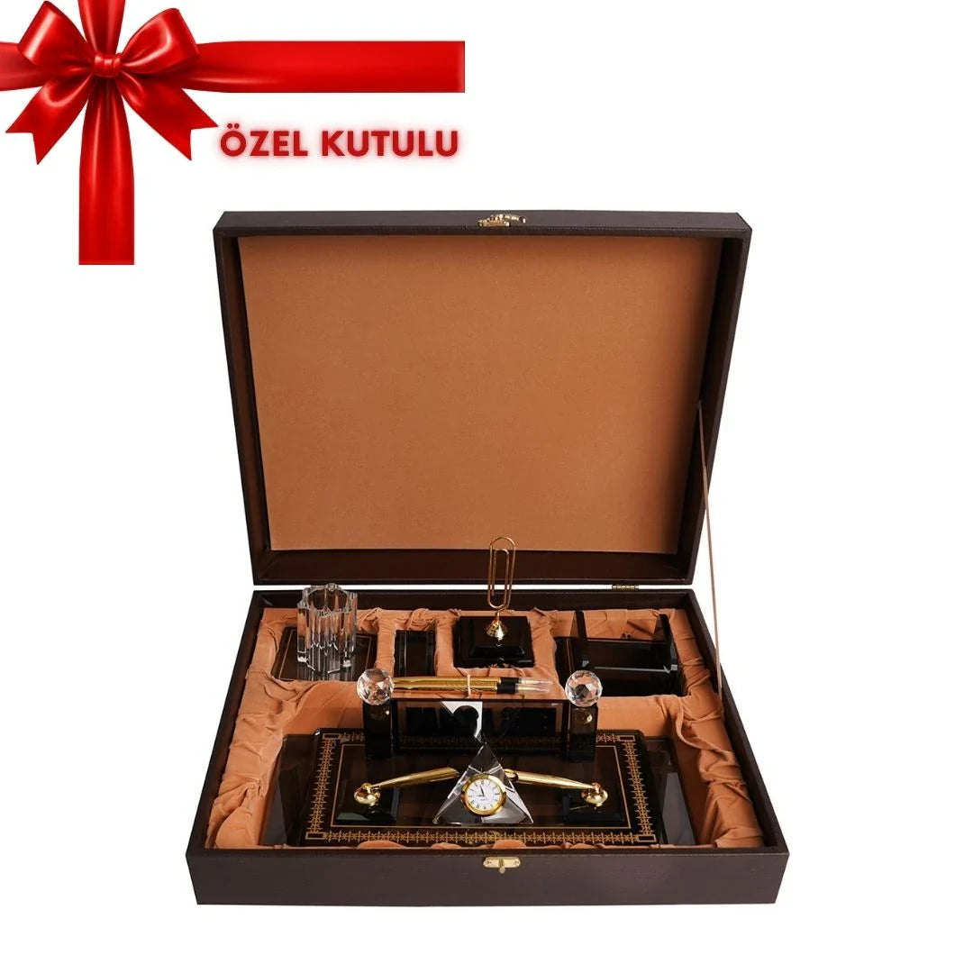 Diamond | Gift-Boxed 5-Piece Crystal Desk Set & Personalized Nameplate