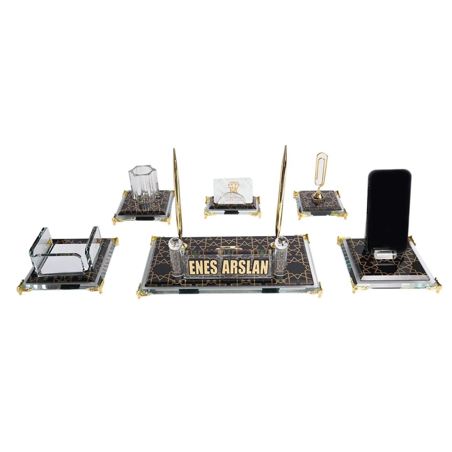 Prestige | Gift-Boxed 6-Piece Crystal Desk Set & Personalized Nameplate