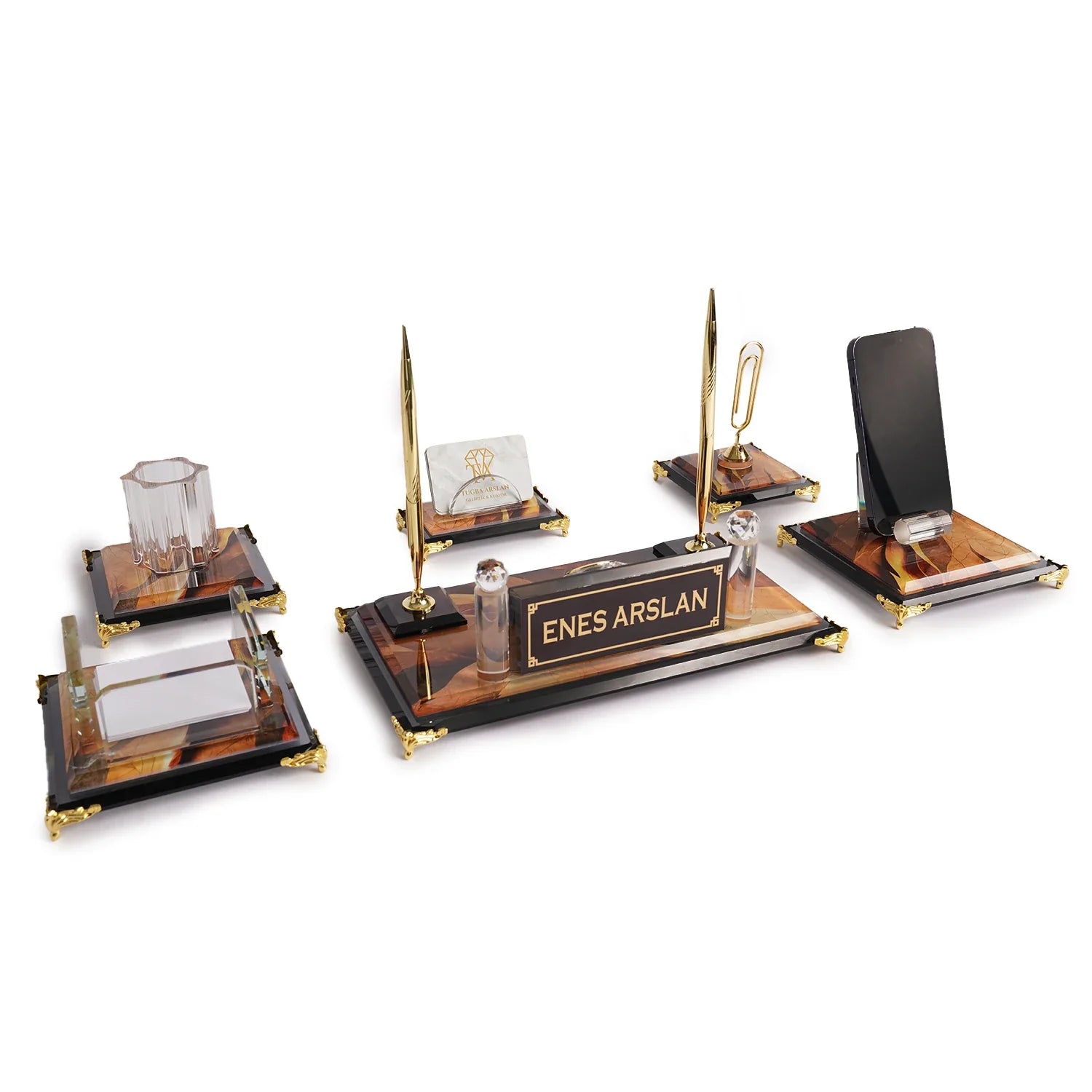 Siena | Gift-Boxed 6-Piece Crystal Desk Set & Personalized Nameplate
