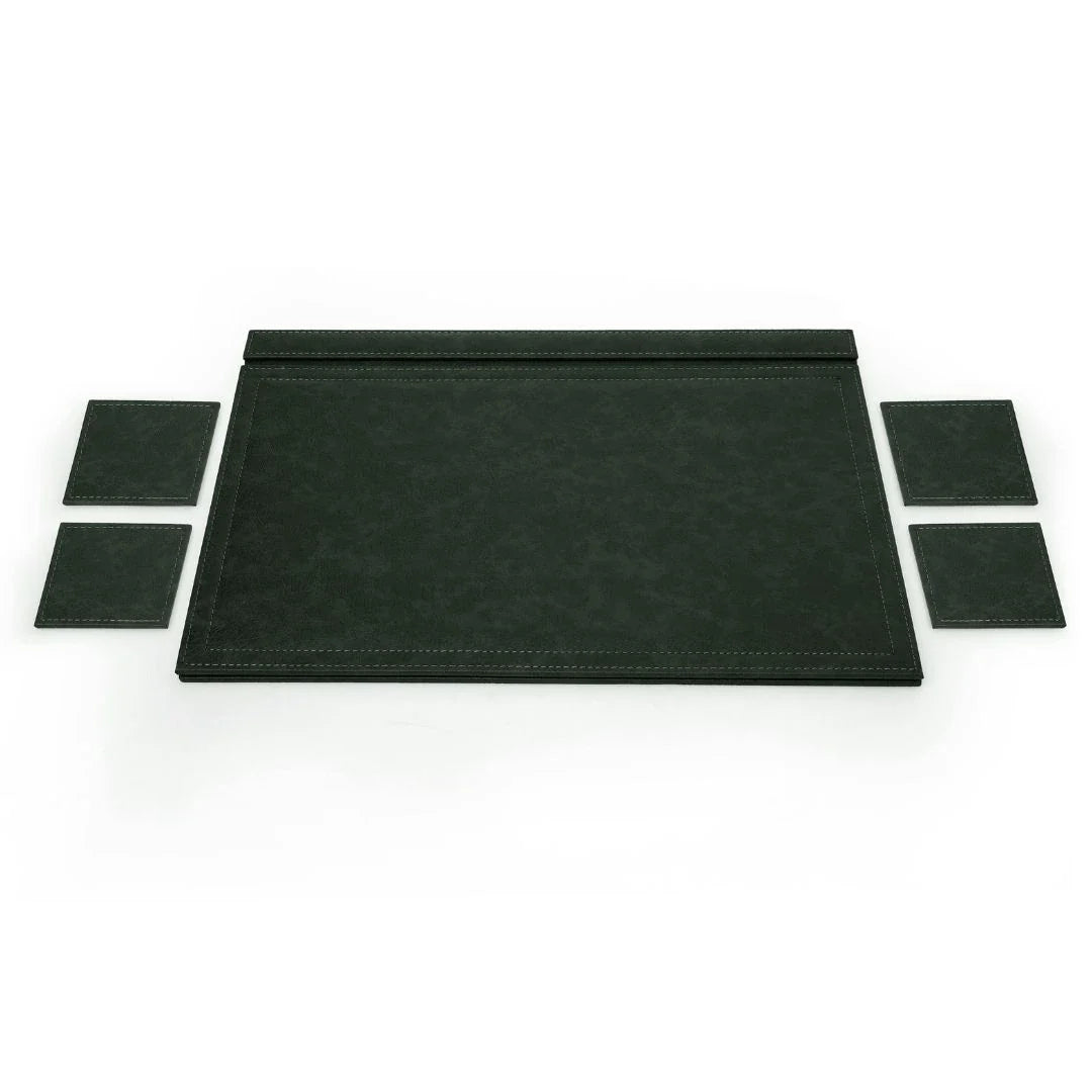 Large Executive Desk Pad with Flap – Green, 19.7" × 13.8" | 4 Coasters Included
