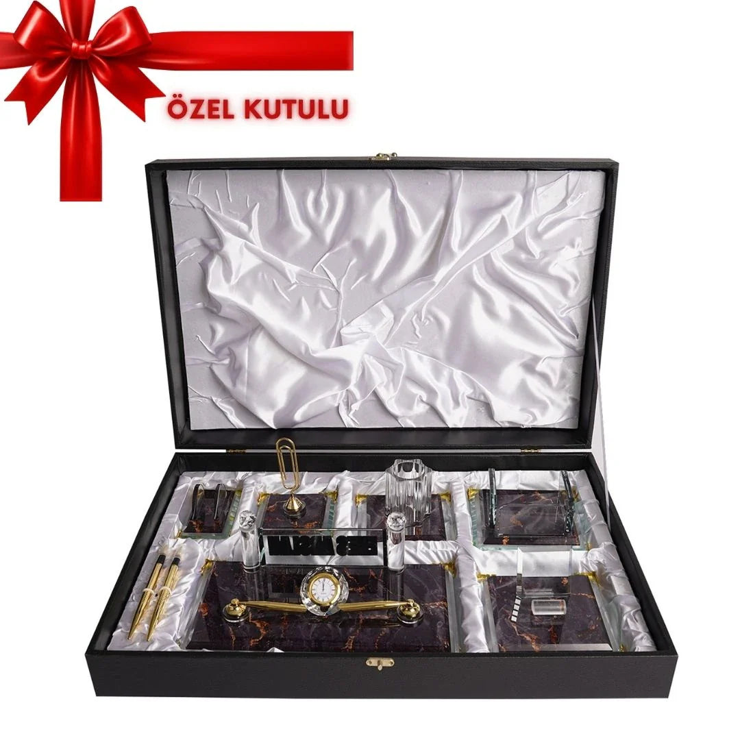 Elegance | Gift-Boxed 6-Piece Crystal Desk Set & Personalized Nameplate