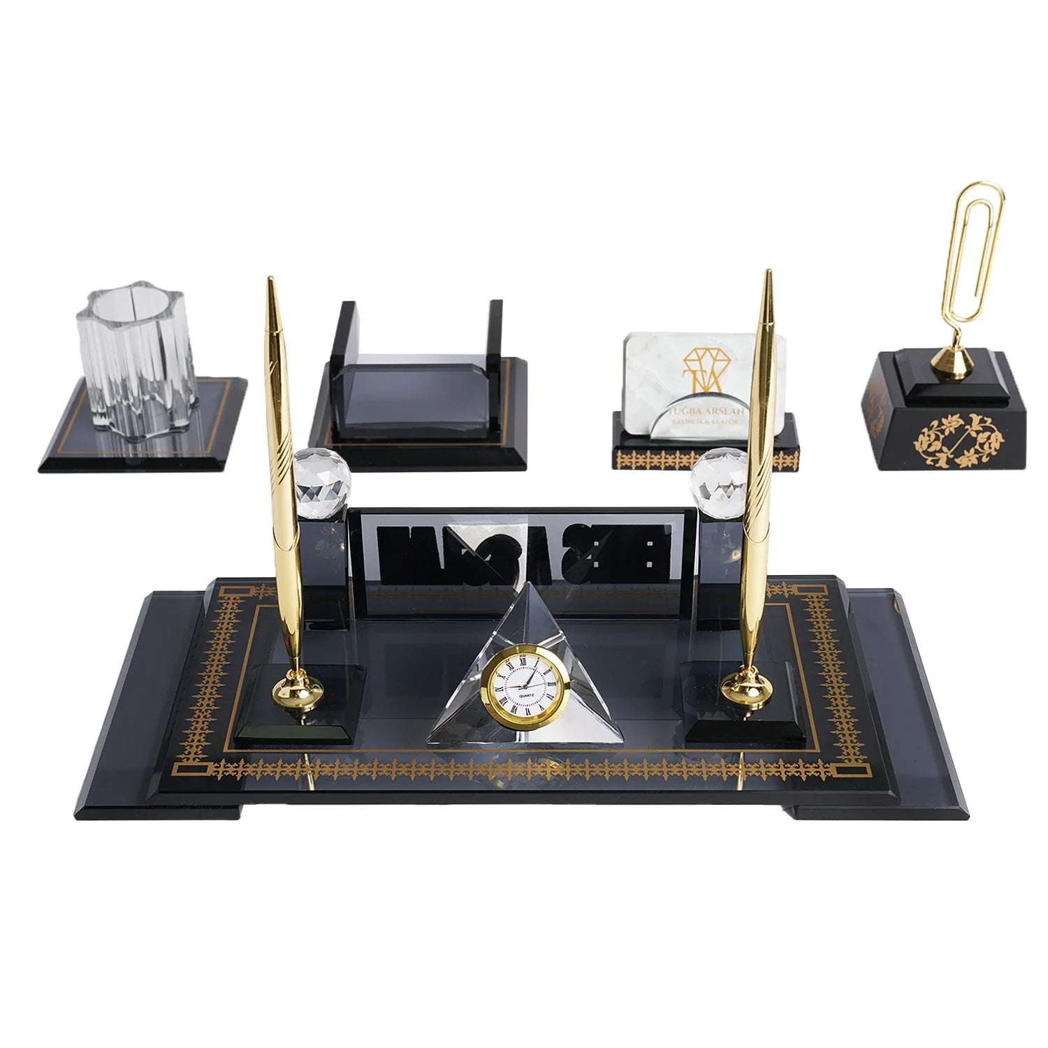 Diamond | Gift-Boxed 5-Piece Crystal Desk Set & Personalized Nameplate