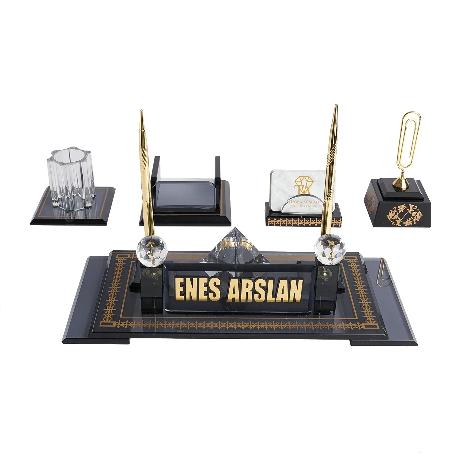 Diamond | Gift-Boxed 5-Piece Crystal Desk Set & Personalized Nameplate