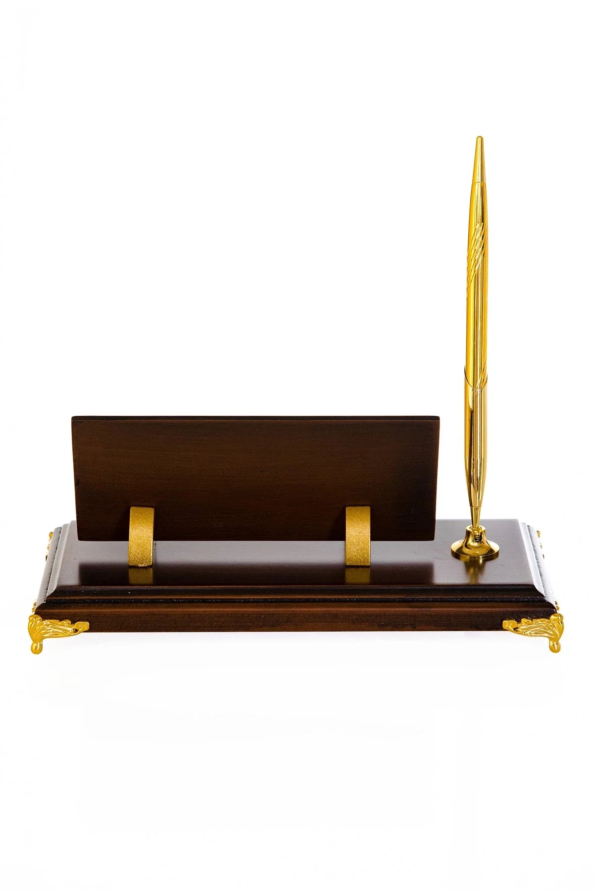 Gold-Base Wooden Desk Nameplate Set with Single Pen Holder – Personalized