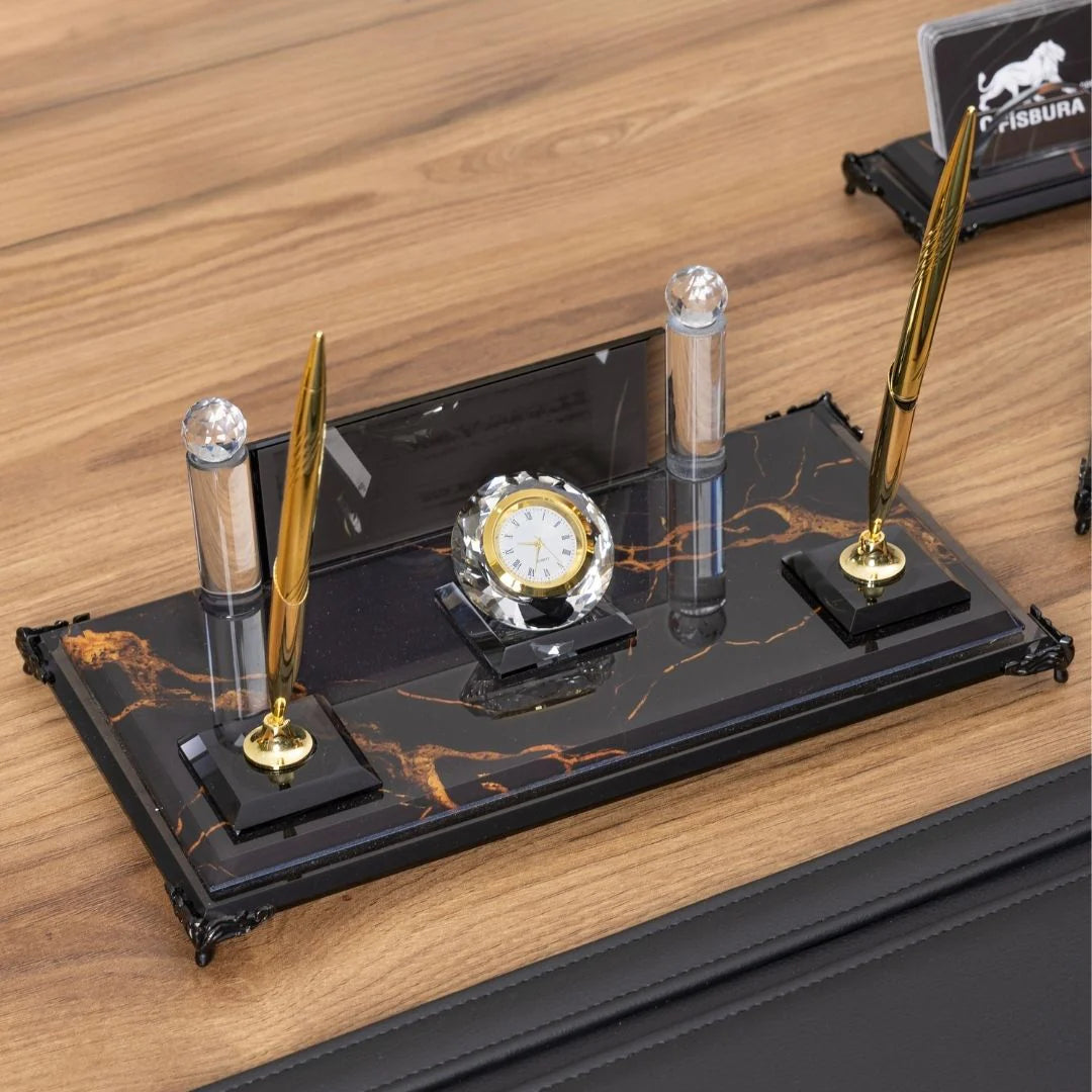 Nero Black | 7-Piece Crystal Desk Set & Personalized Nameplate