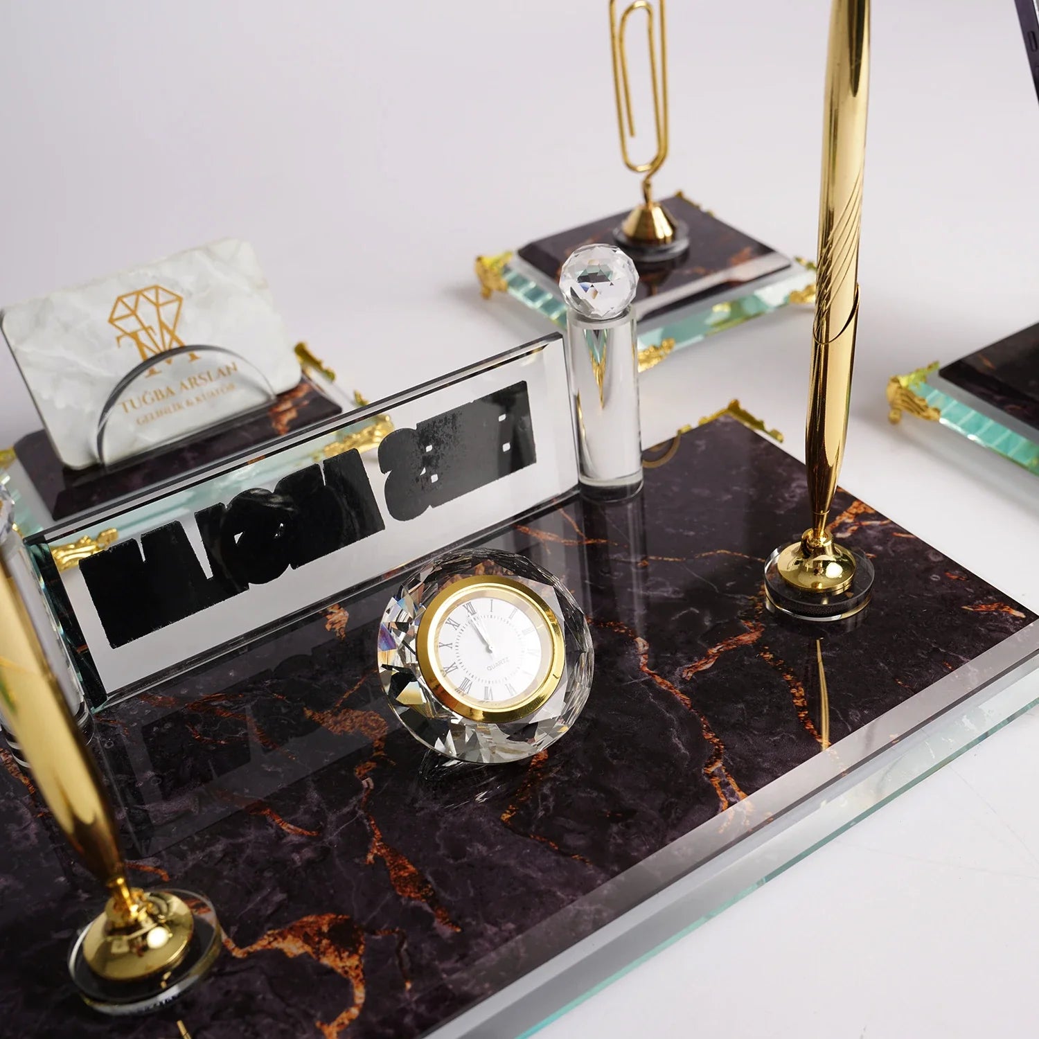 Elegance | Gift-Boxed 6-Piece Crystal Desk Set & Personalized Nameplate