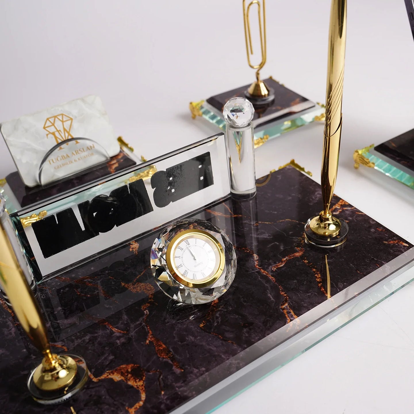 Elegance | Gift-Boxed 6-Piece Crystal Desk Set & Personalized Nameplate