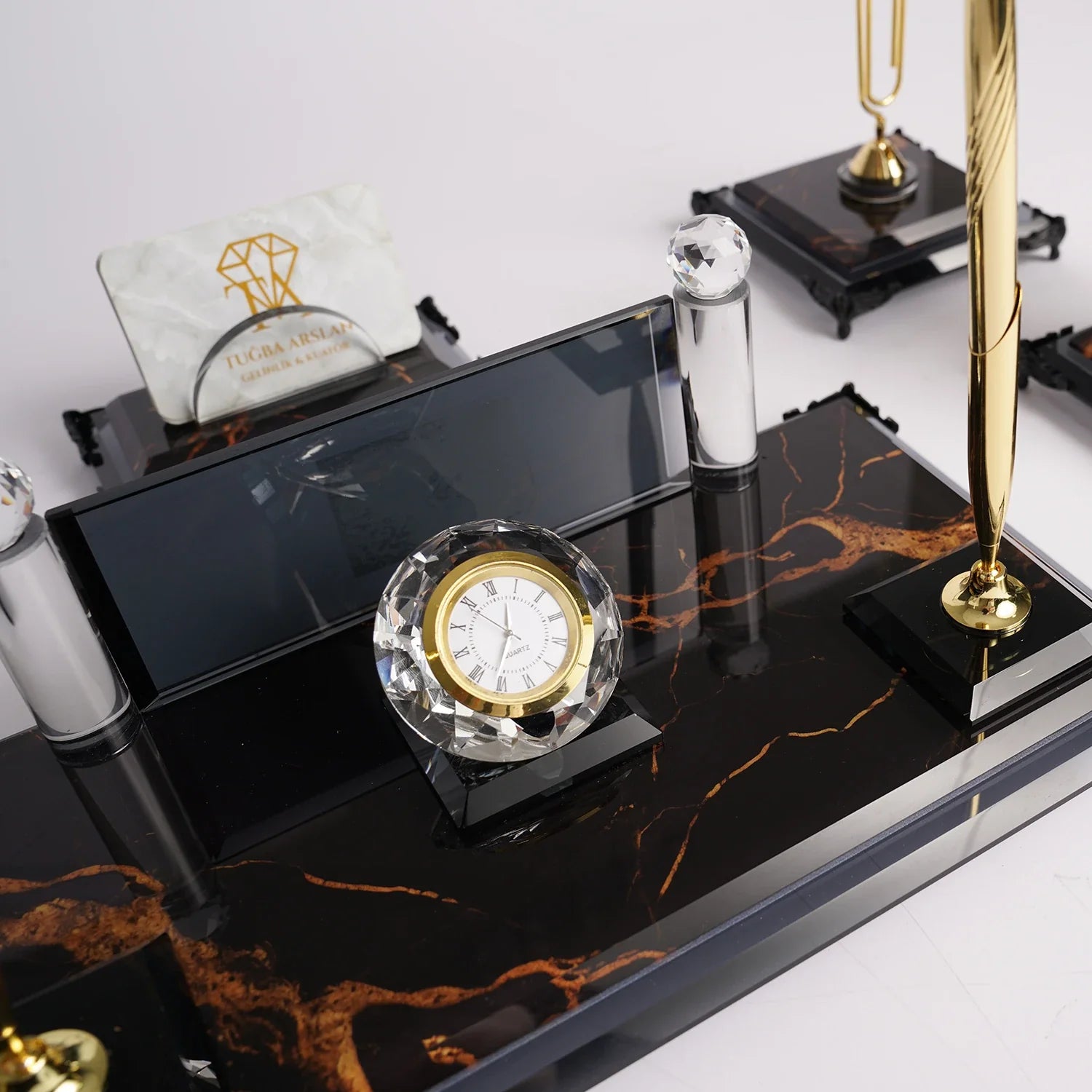 Nero | Gift-Boxed 6-Piece Crystal Desk Set & Personalized Nameplate
