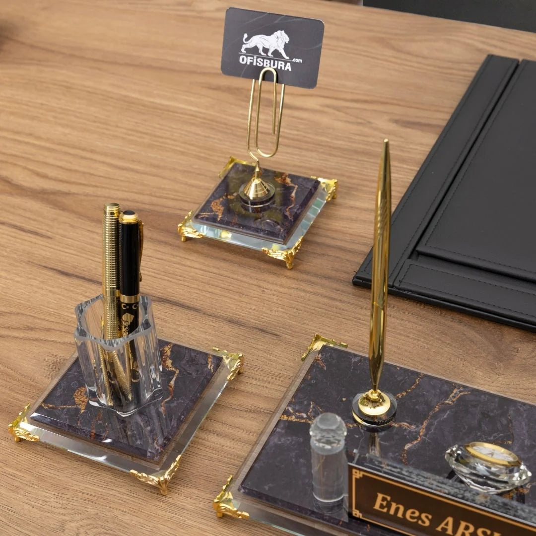 Elegance | 7-Piece Crystal Desk Set & Personalized Nameplate