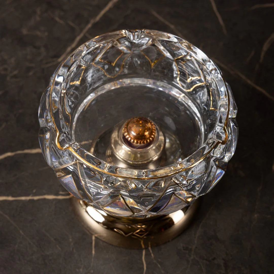 Footed Crystal Glass Ashtray – Clear & Gold, 5.9"