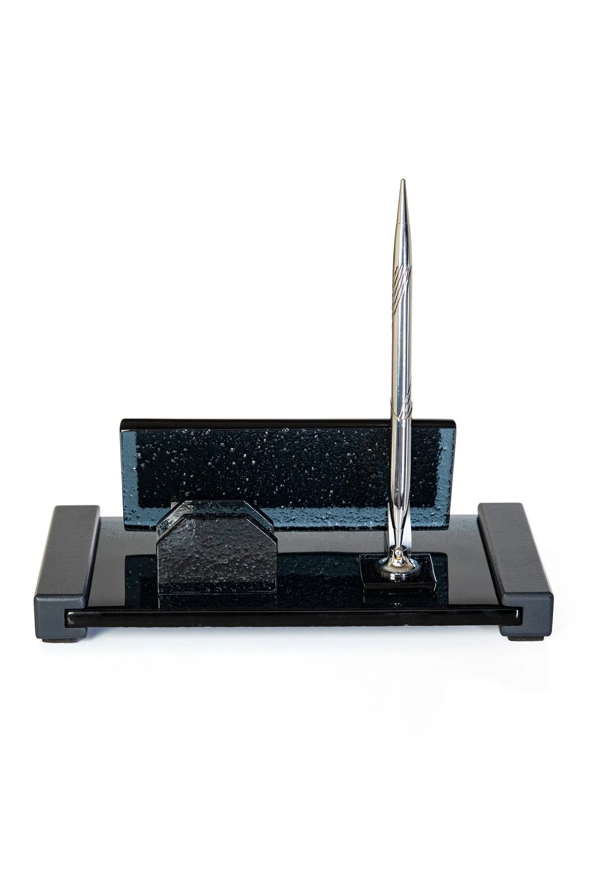 Anthracite Crystal Desk Nameplate Set with Single Pen Holder – Personalized