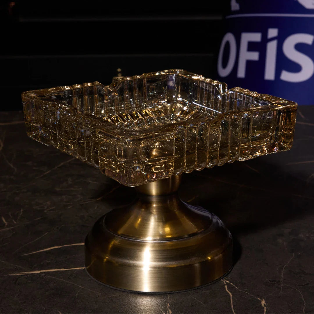 Elegant Series Square Footed Crystal Ashtray & Candy Dish – Amber Gold, 5.9"