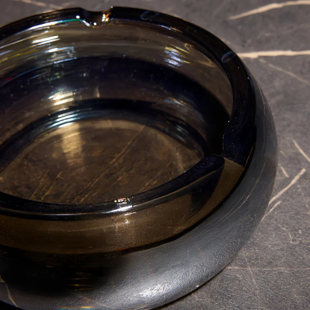 Mono Dark Crystal Glass Ashtray – Smoked Black