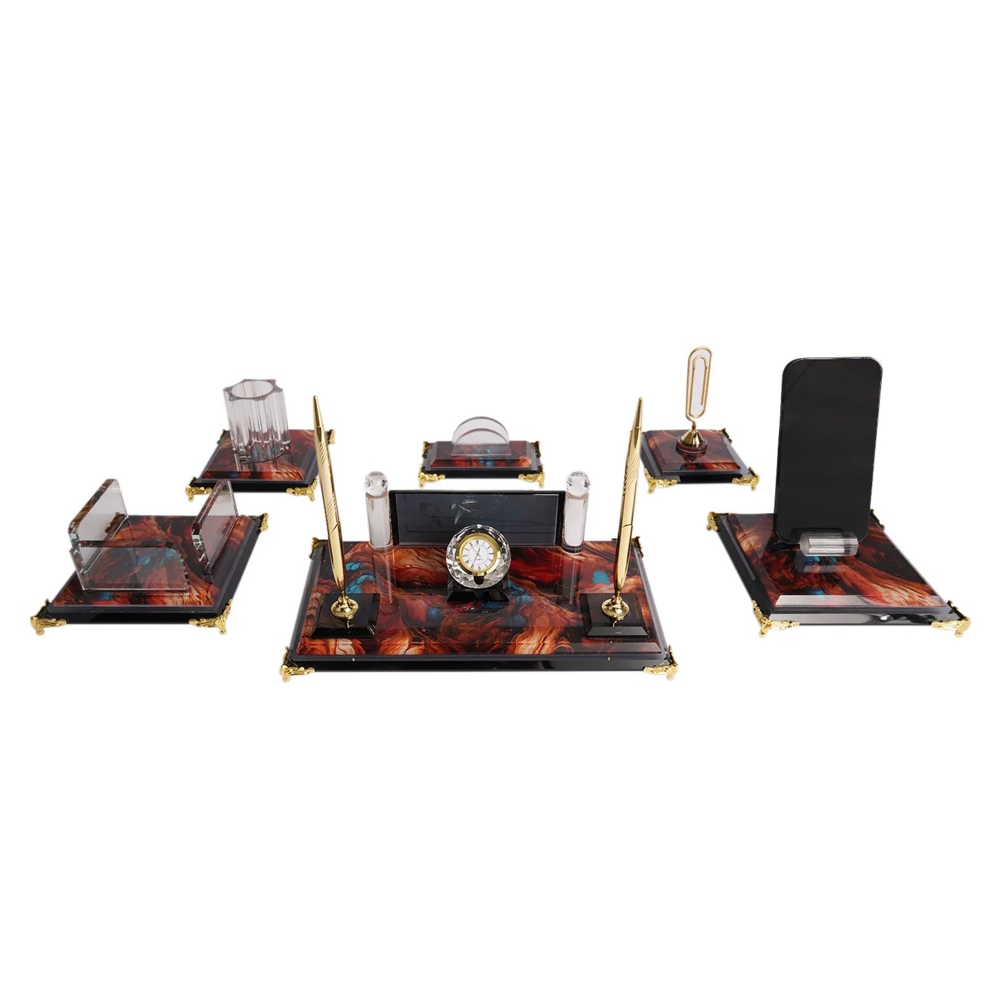 Royalty | Gift-Boxed 6-Piece Crystal Desk Set & Personalized Nameplate