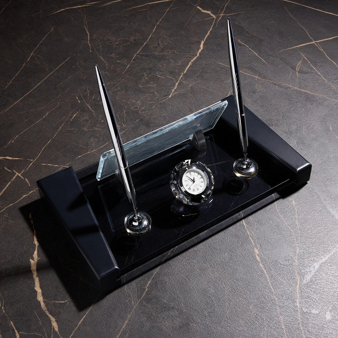 Anthracite | Crystal Desk Nameplate with Wood Base – Office Desktop Nameplate