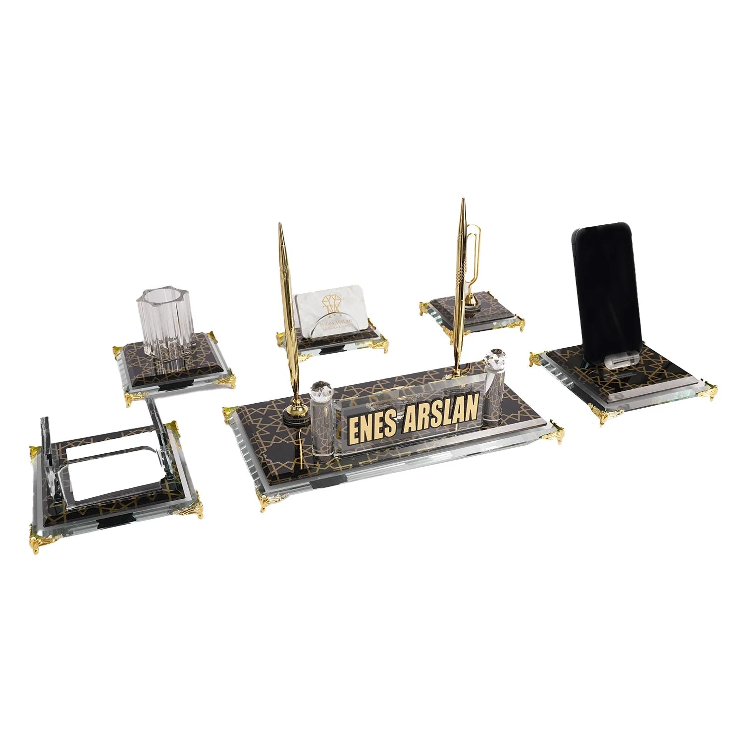 Prestige | Gift-Boxed 6-Piece Crystal Desk Set & Personalized Nameplate