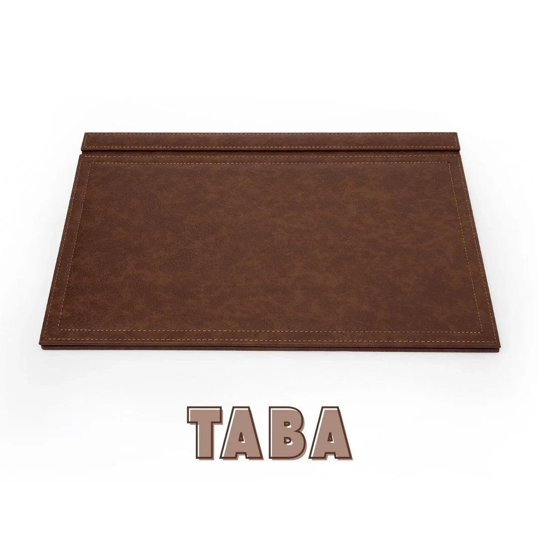 Large Executive Desk Pad with Flap – Tan, 19.7" × 13.8" | 4 Coasters Included