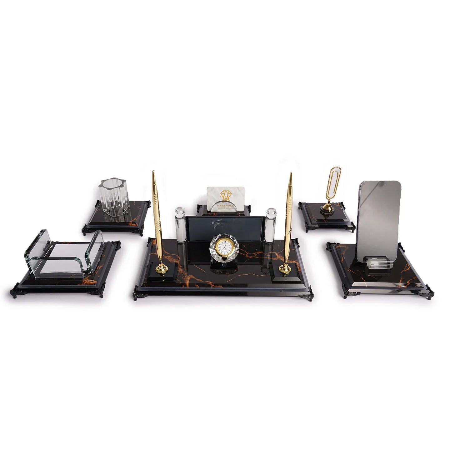 Nero | Gift-Boxed 6-Piece Crystal Desk Set & Personalized Nameplate