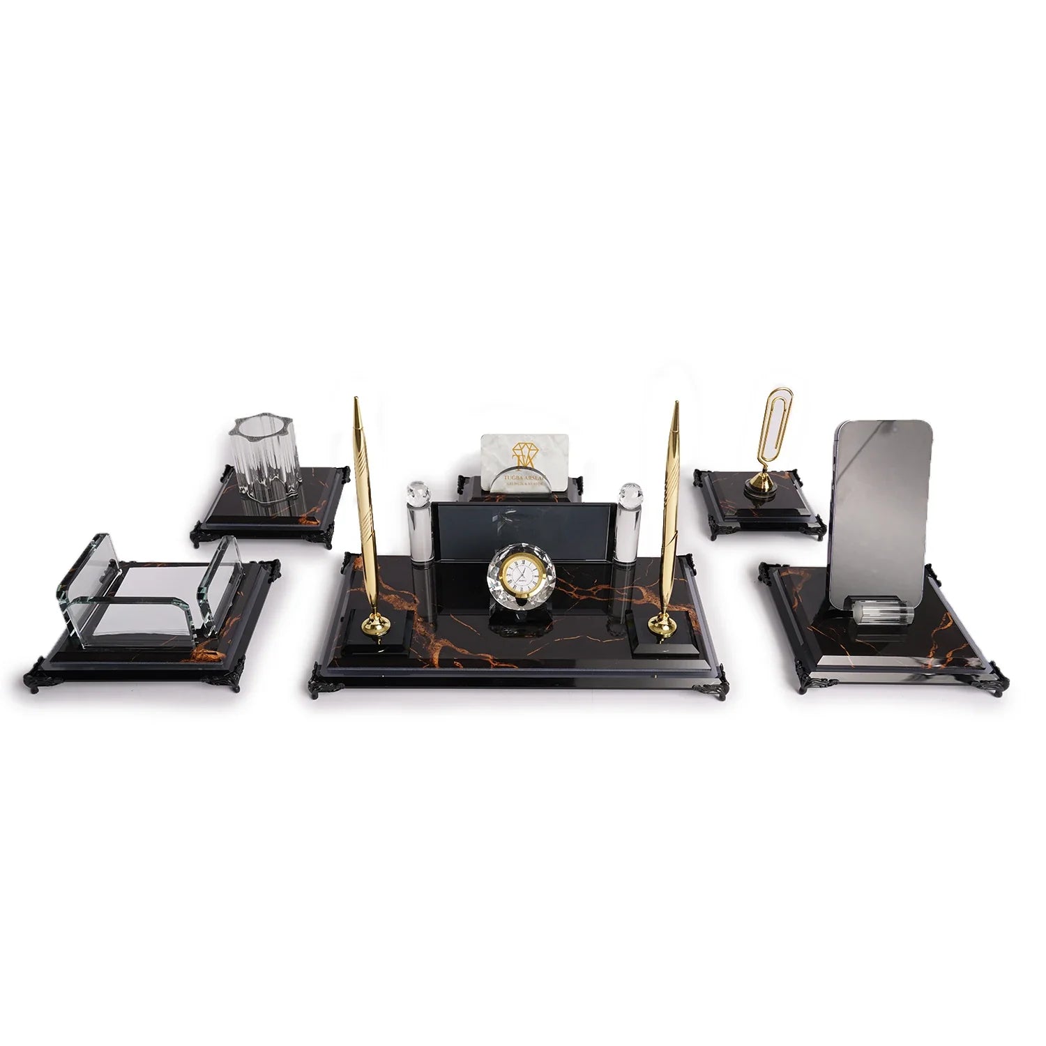 Nero | Gift-Boxed 6-Piece Crystal Desk Set & Personalized Nameplate