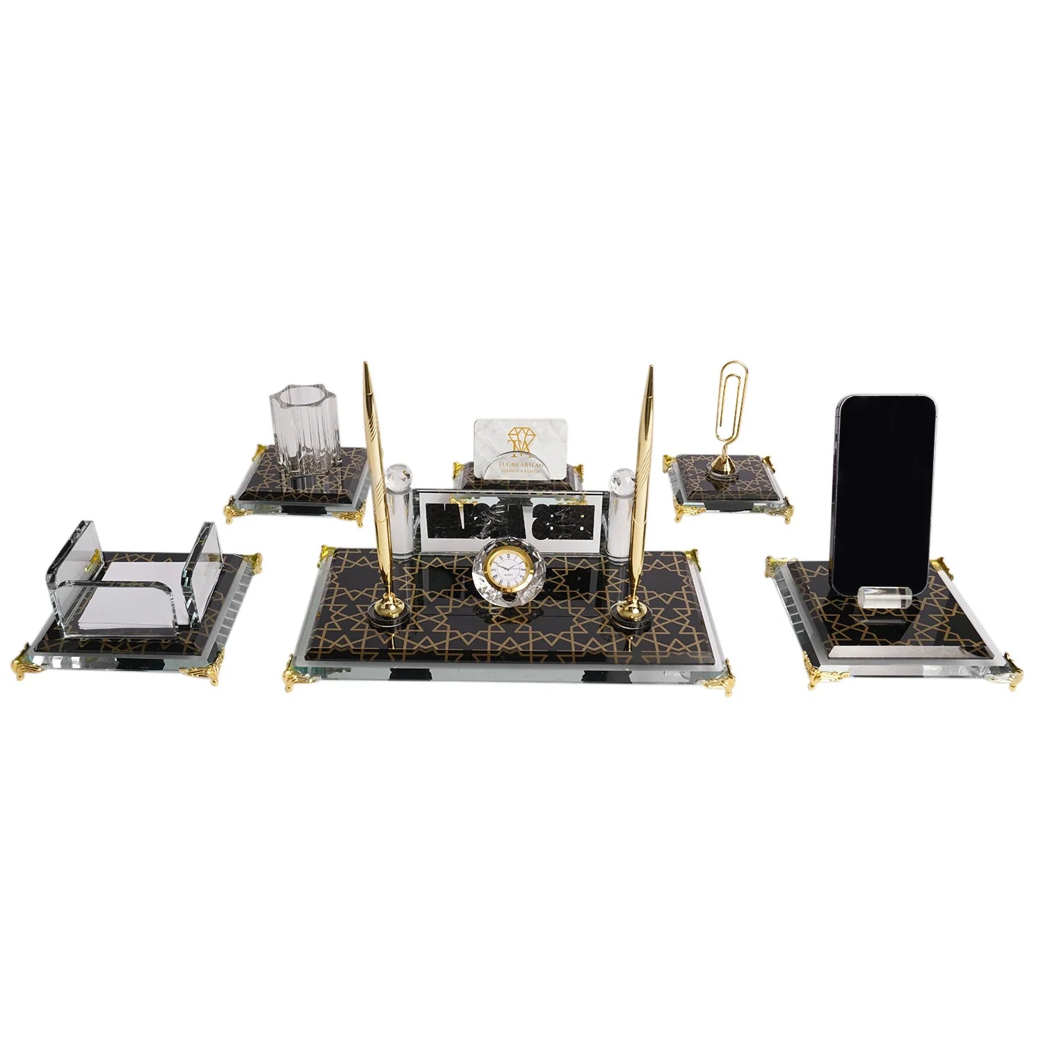 Prestige | Gift-Boxed 6-Piece Crystal Desk Set & Personalized Nameplate