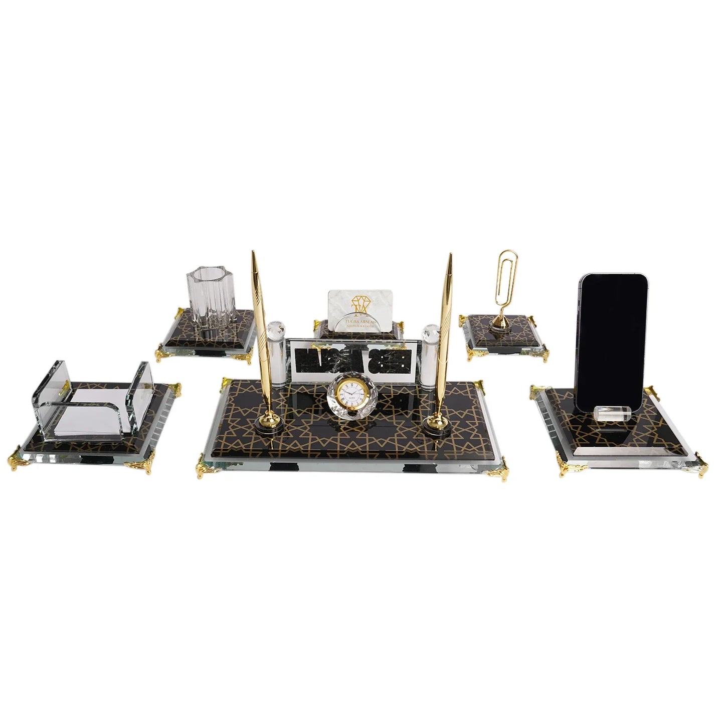 Prestige | Gift-Boxed 6-Piece Crystal Desk Set & Personalized Nameplate