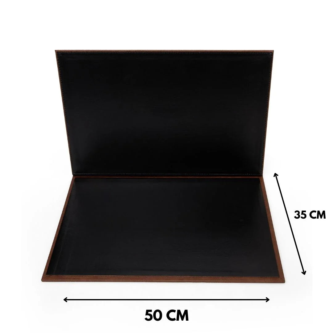 Large Executive Desk Pad with Flap – Tan, 19.7" × 13.8" | 4 Coasters Included