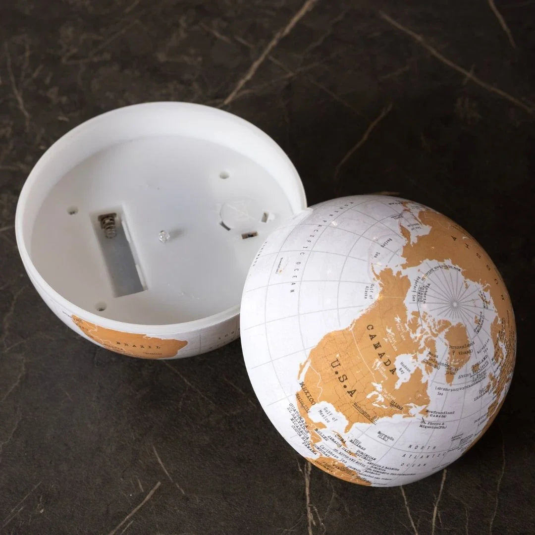 360° Automatic Rotating World Globe – Brown & White, 5.9"