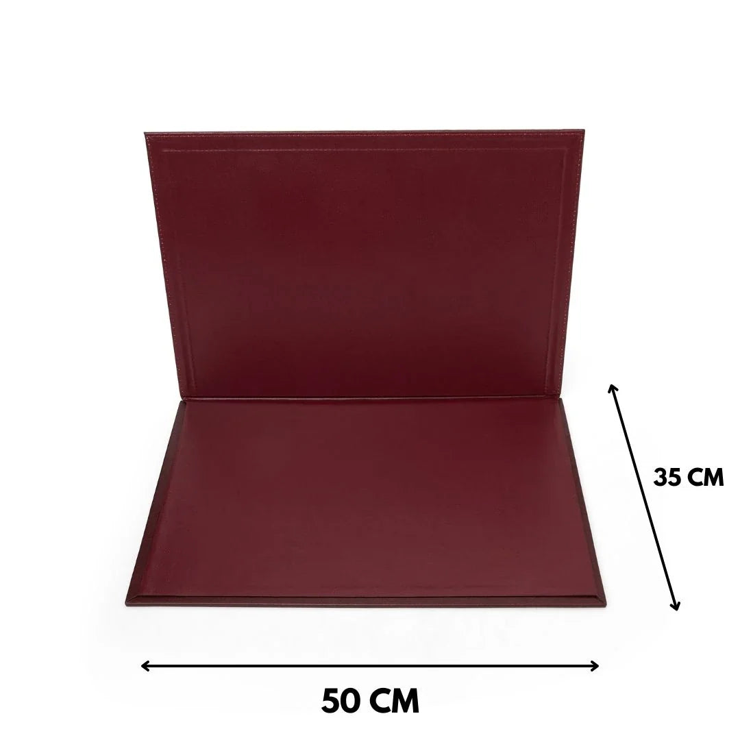 Large Executive Desk Pad with Flap – Burgundy, 19.7" × 13.8" | 4 Coasters Included