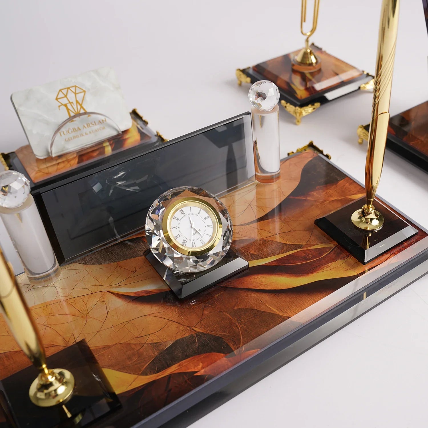 Siena | Gift-Boxed 6-Piece Crystal Desk Set & Personalized Nameplate