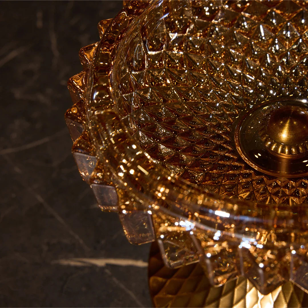Elegant Series Sapphire Footed Crystal Ashtray & Candy Dish – Amber Gold, 5.9"