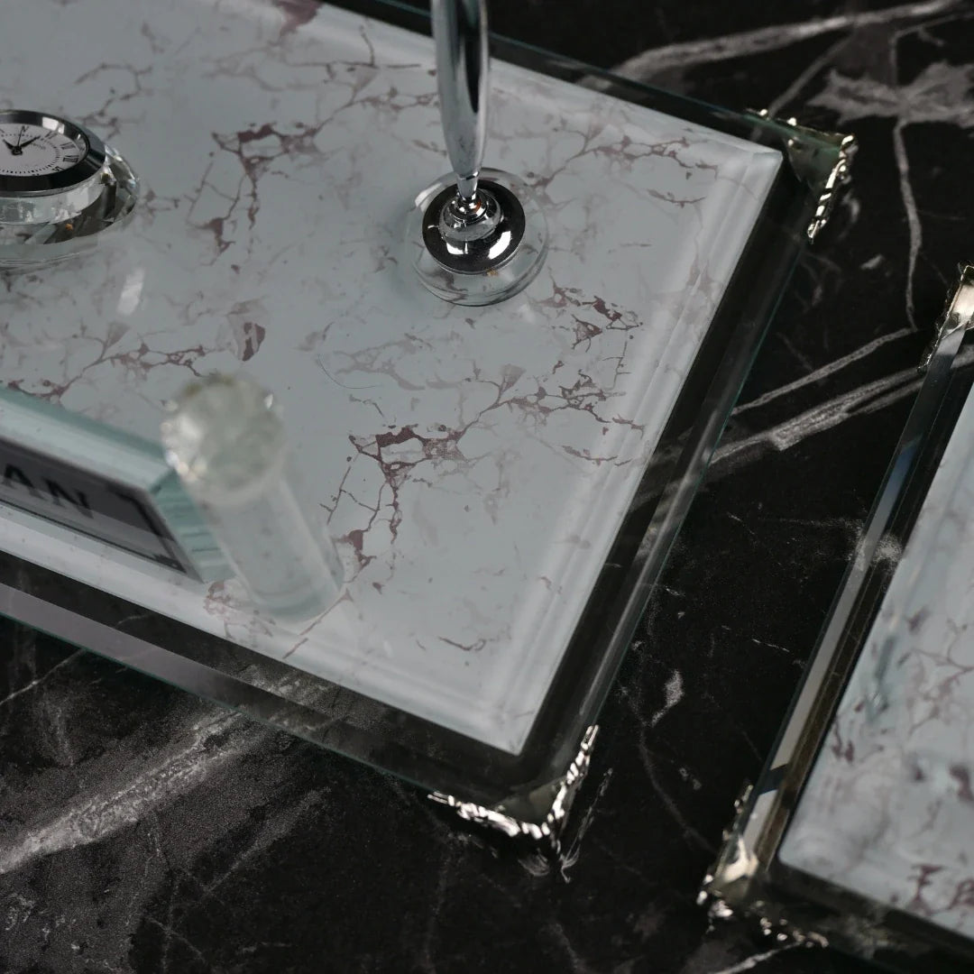 Pearl | Gift-Boxed 6-Piece Crystal Executive Desk Set with Personalized Nameplate – White & Silver