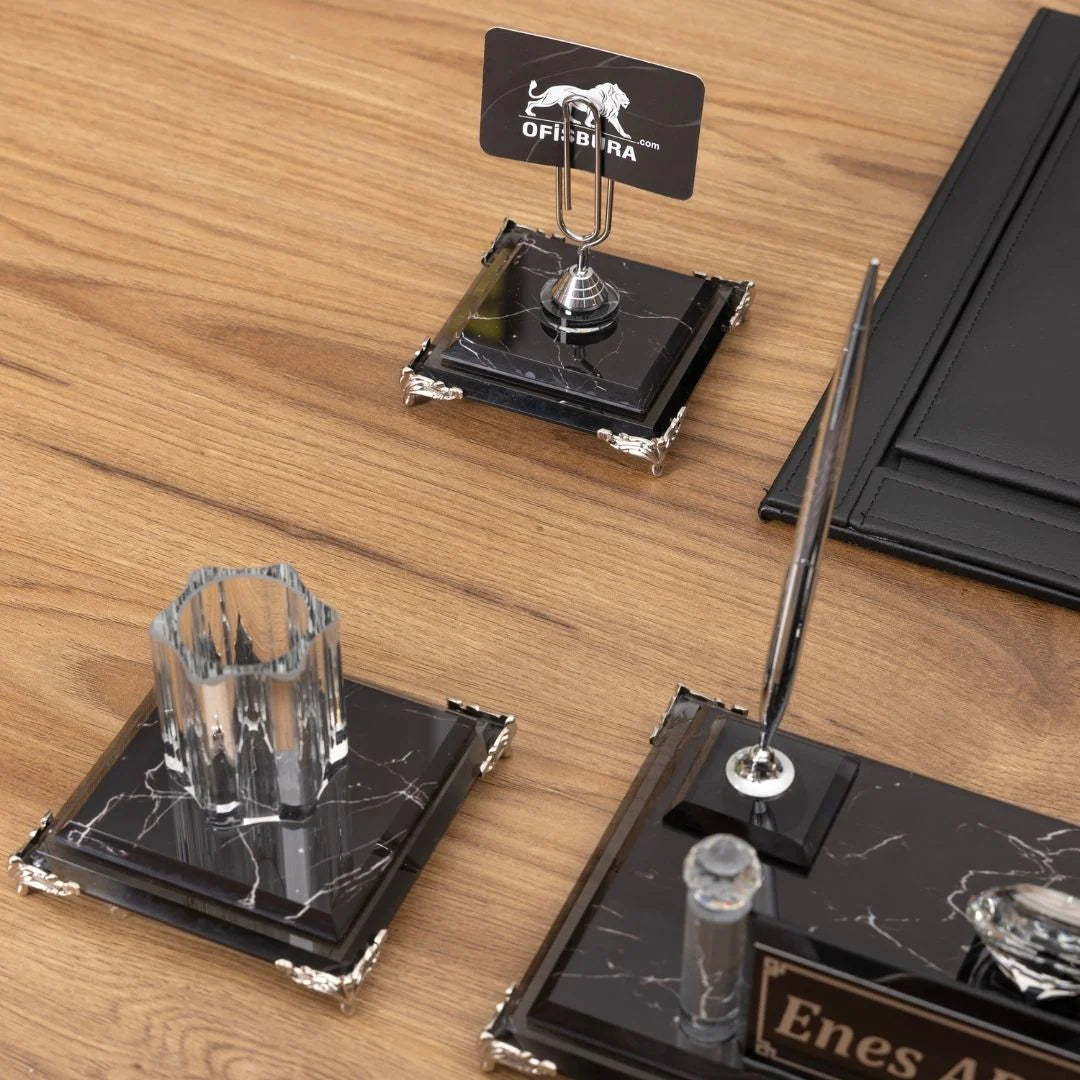 Black and White | 7-Piece Crystal Desk Set & Personalized Nameplate