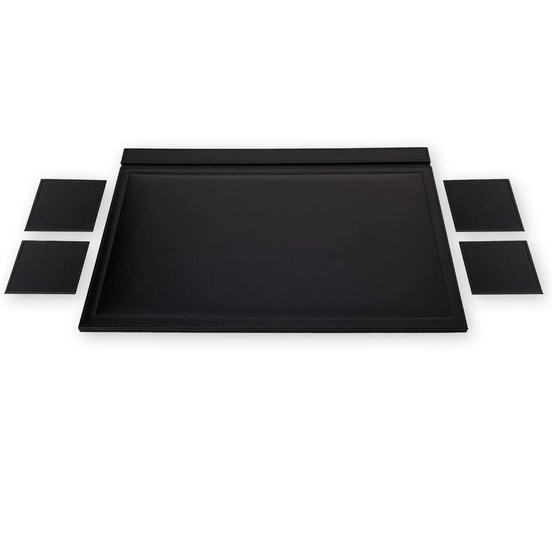 Large Executive Desk Pad with Flap – Black, 19.7" × 13.8" | 4 Coasters Included