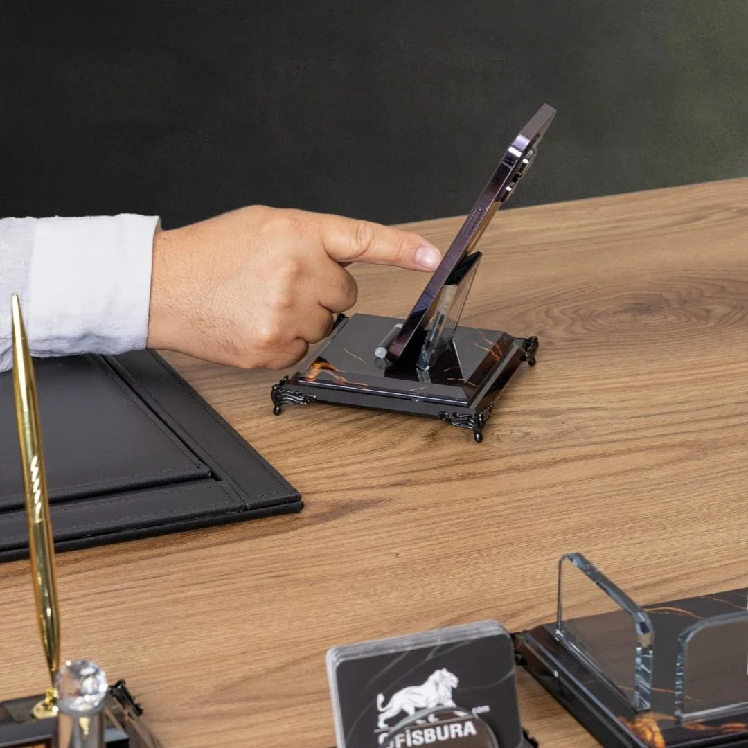 Nero Black | 7-Piece Crystal Desk Set & Personalized Nameplate